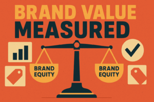 Brand equity attribution image showing balanced scales and icons to illustrate brand value being measured.