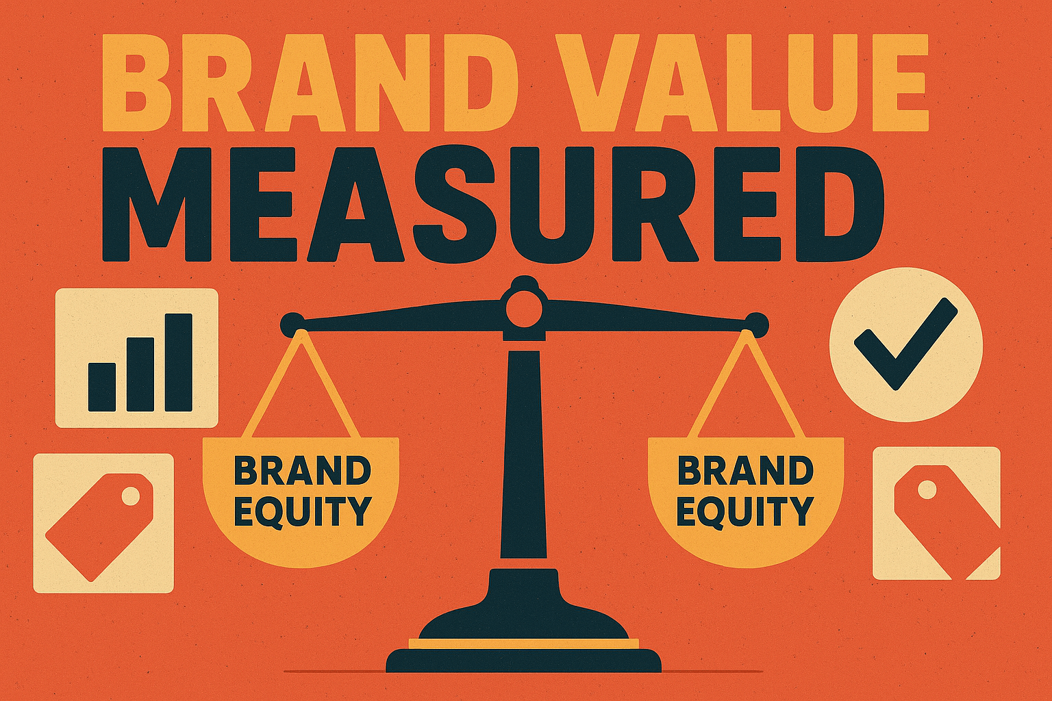 Brand equity attribution image showing balanced scales and icons to illustrate brand value being measured.