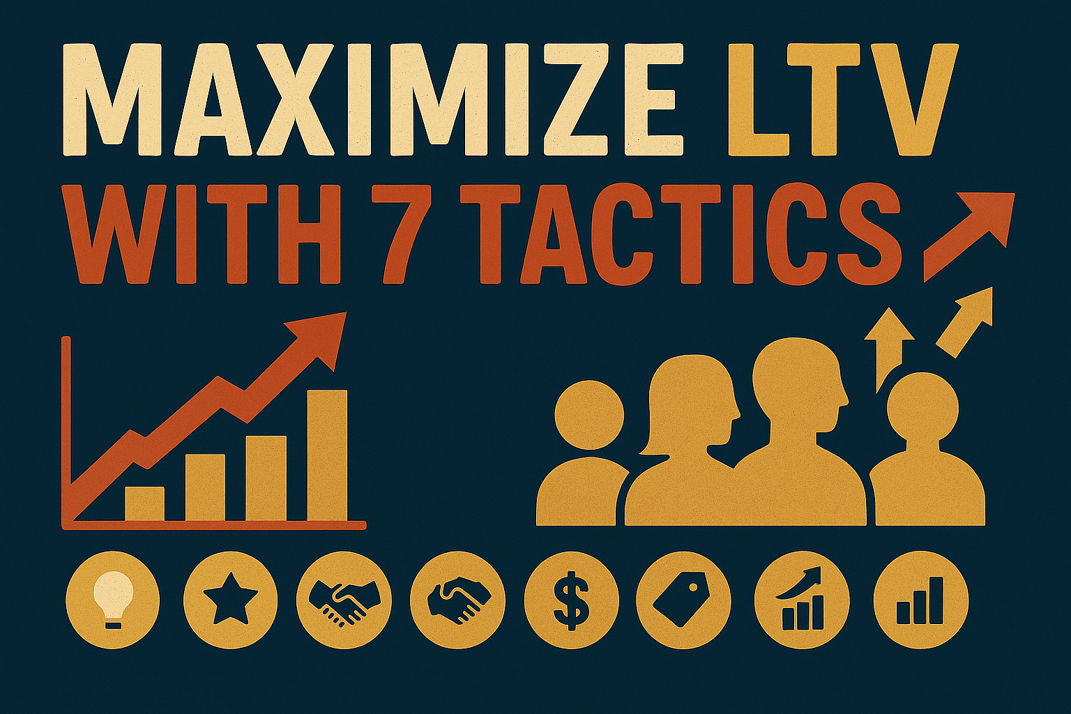 Customer lifetime value strategies graphic highlighting seven tactics to maximize LTV for DTC brands.