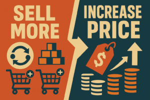 Customer lifetime value strategies graphic showing “Sell More” and “Increase Price” options for DTC brands.
