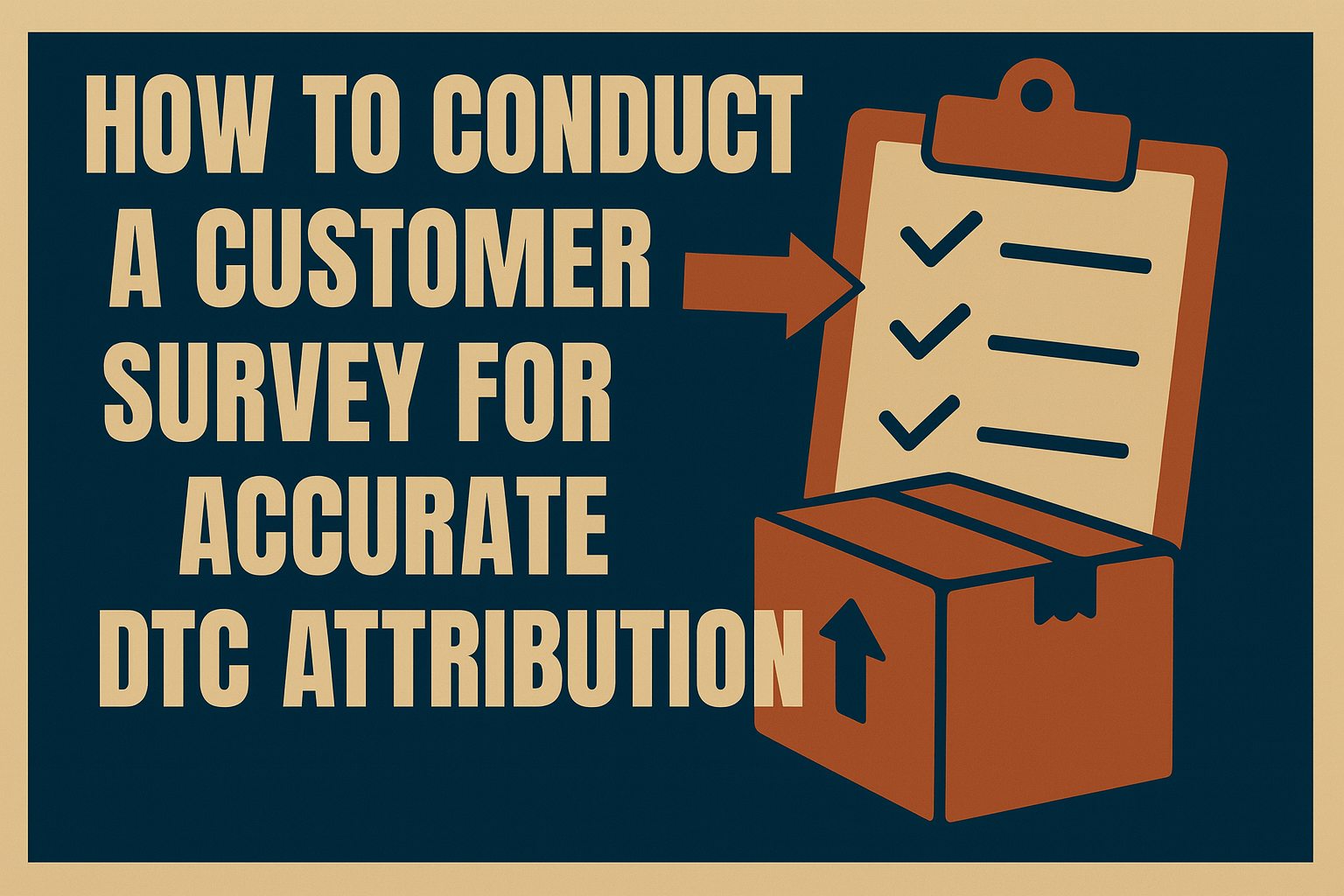 Retro flat‑style feature image showing a clipboard and package illustrating a customer survey for accurate DTC attribution.