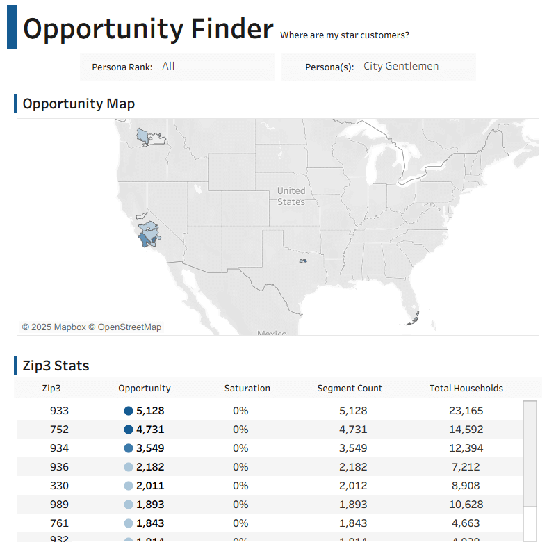 Opportunity Finder report showing City Gentleman segment analysis to find best customers and identify low-profit areas.