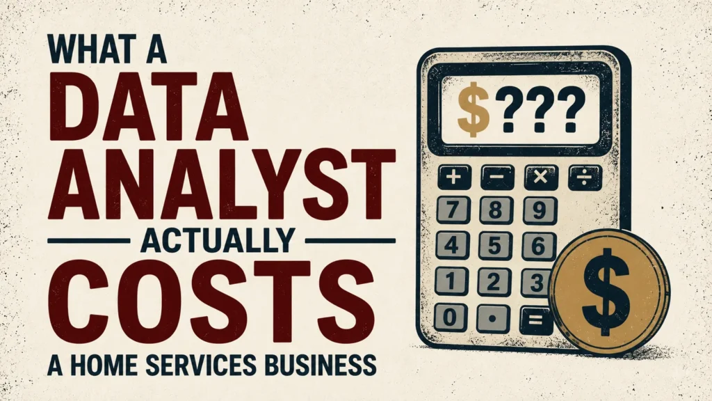Calculator displaying a dollar sign and question marks beside the headline What a Data Analyst Actually Costs a Home Services Business