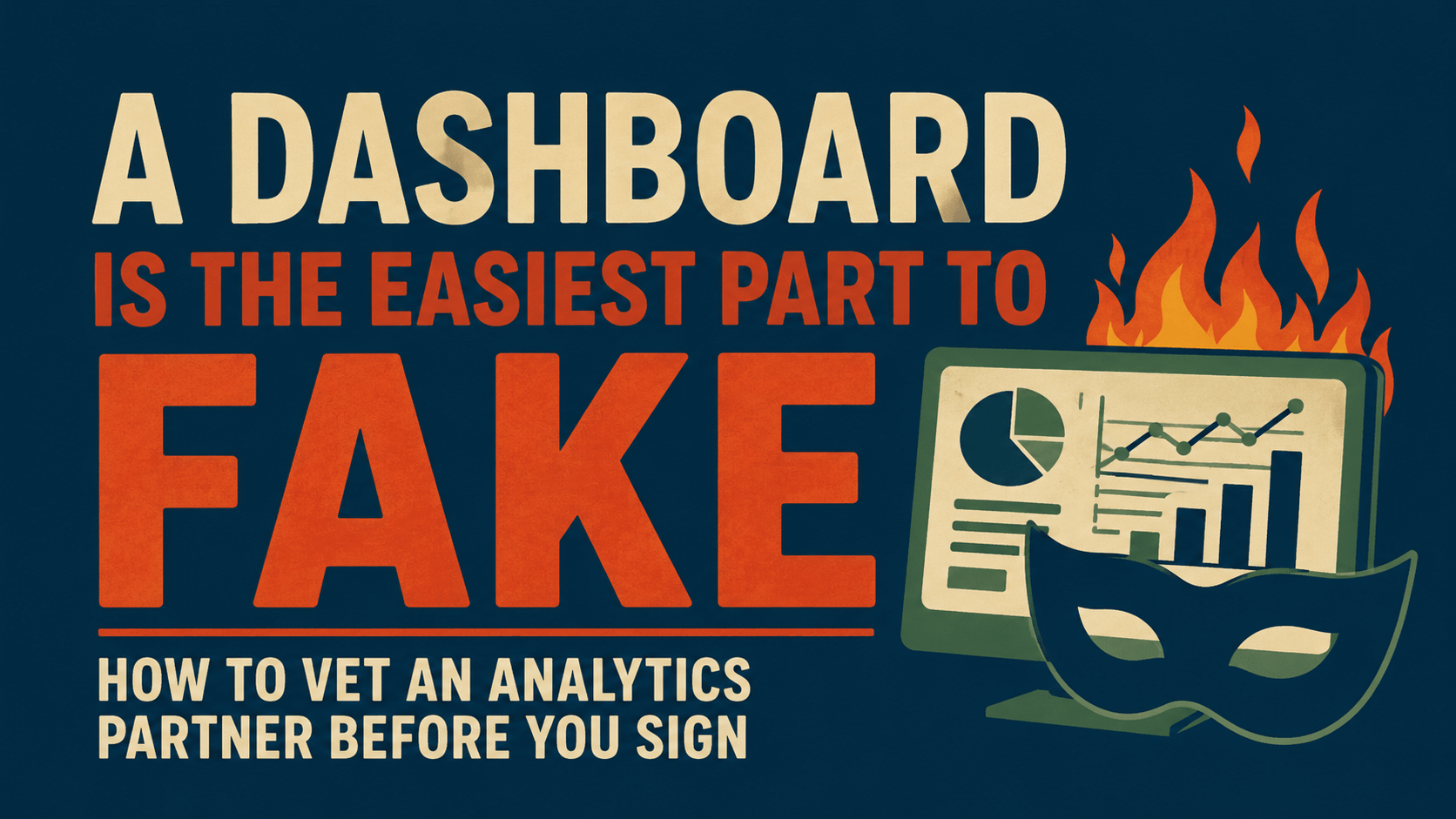Retro poster reading "A Dashboard Is the Easiest Part to Fake" on how to vet an analytics partner before you sign.